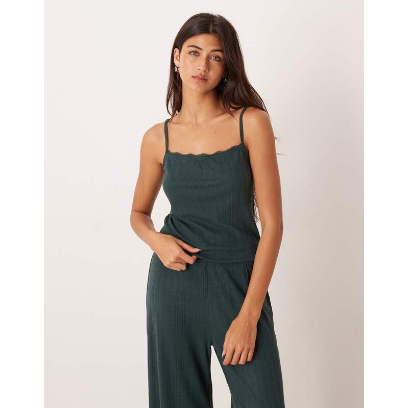 Abercrombie & Fitch pointelle pyjama cami co-ord in green 111133453