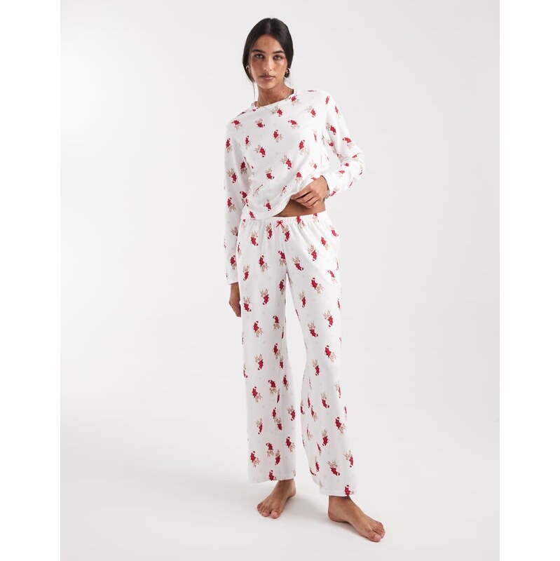 Hollister low rise wide leg pyjama bottoms co-ord in white