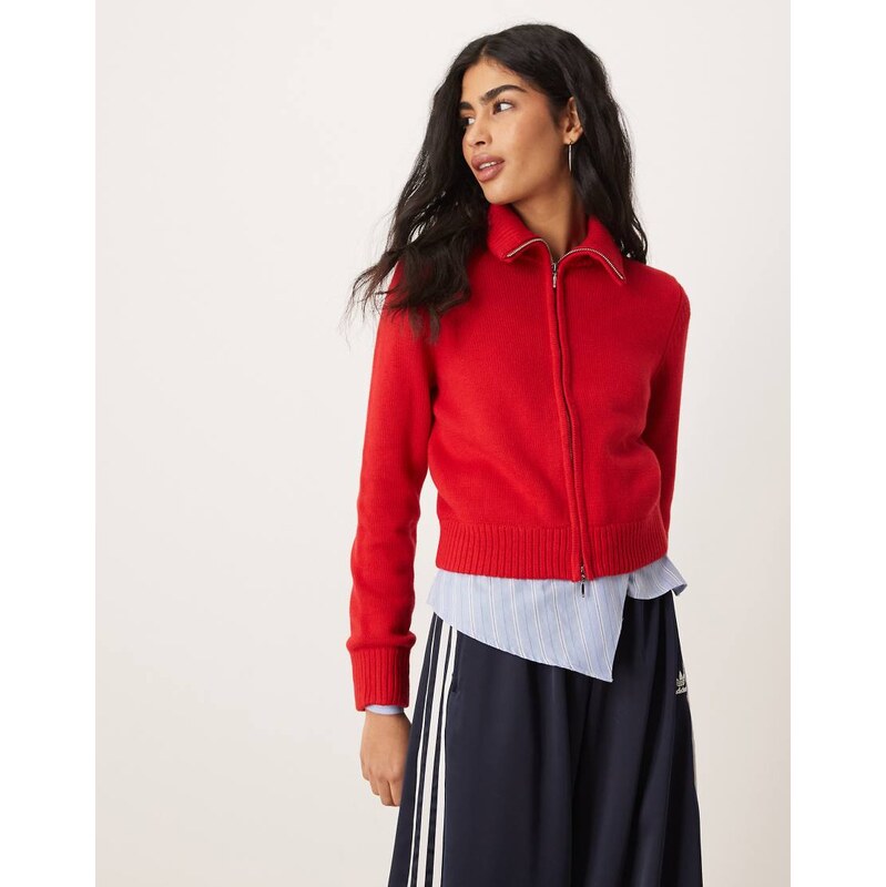 Abercrombie & Fitch full zip collared cardigan in red 111133484