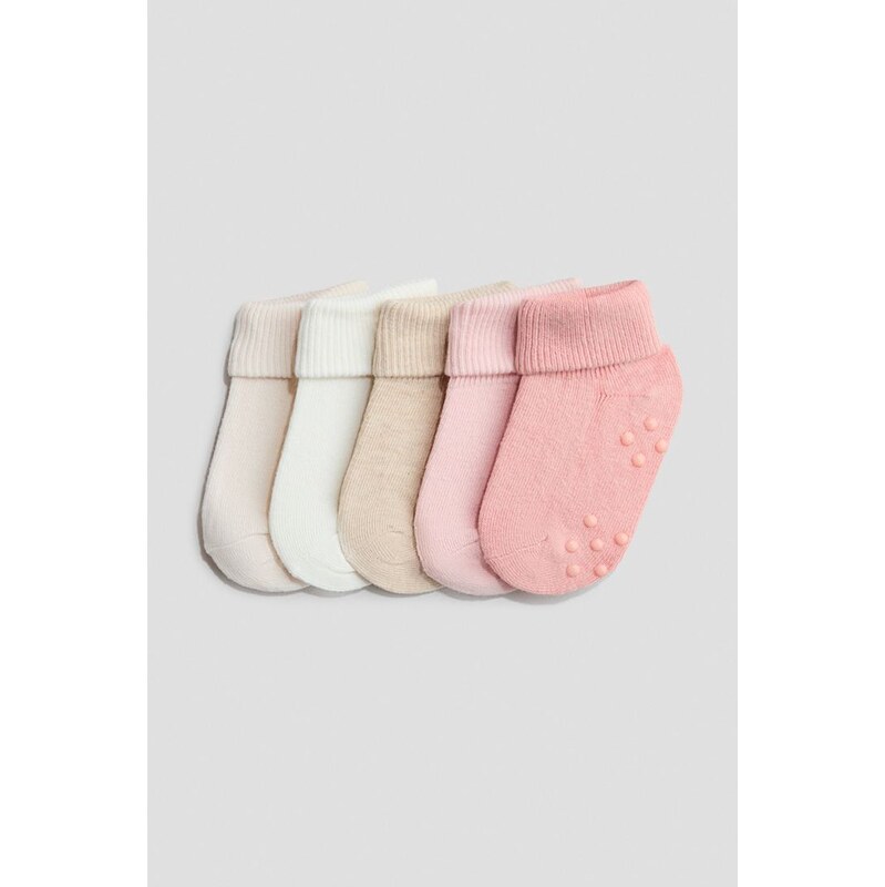H&M - 5 párů protiskluzových ponožek - Růžová/Bílá