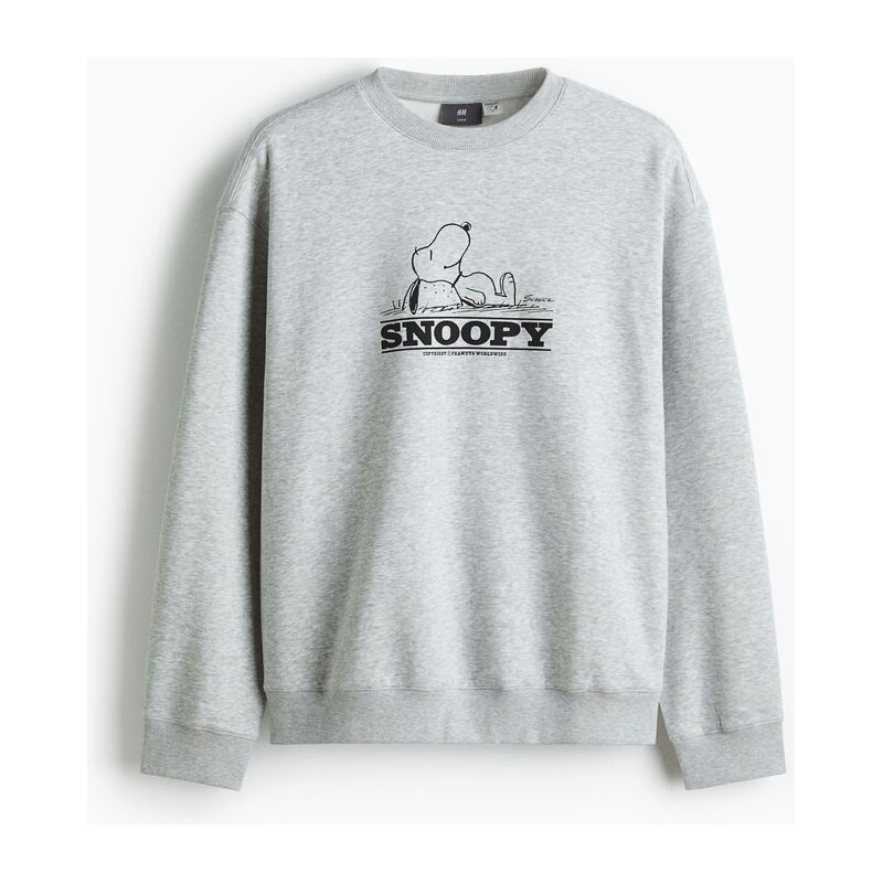 H&M - Mikina Loose Fit - Šedý Melír/Snoopy