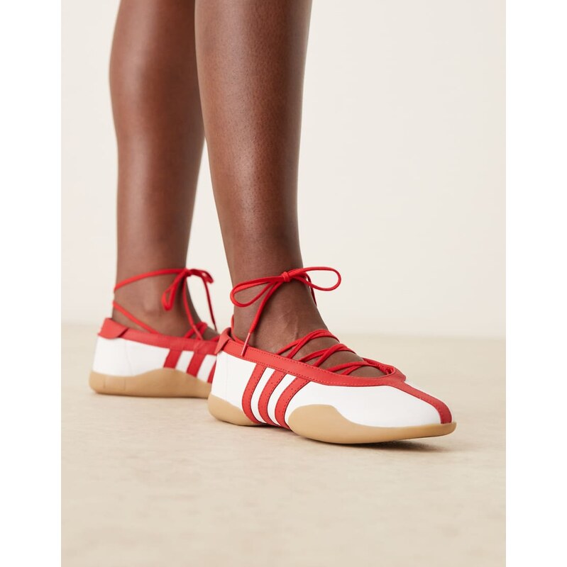 adidas Originals Taekwondo Mei ballet trainers in white and red with gum sole