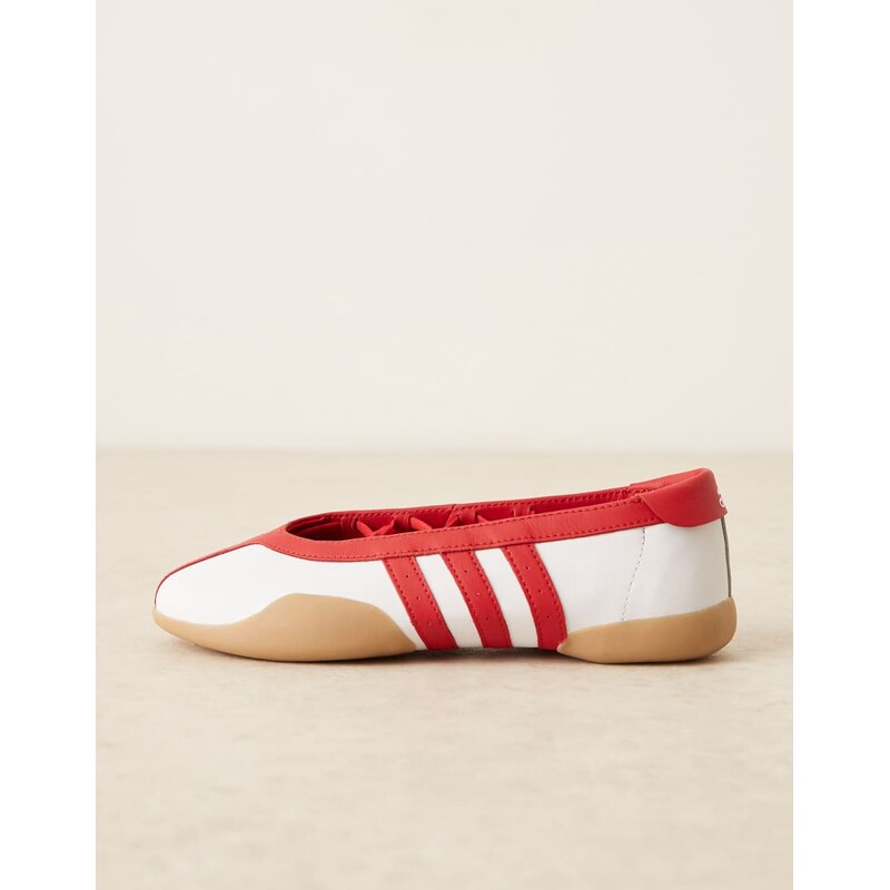 adidas Originals Taekwondo Mei ballet trainers in white and red with gum sole
