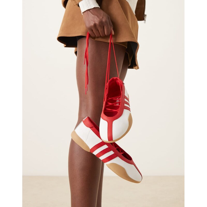 adidas Originals Taekwondo Mei ballet trainers in white and red with gum sole
