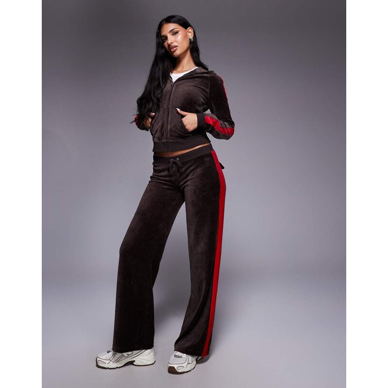 Juicy Couture co-ord straight leg stripe logo joggers in brown