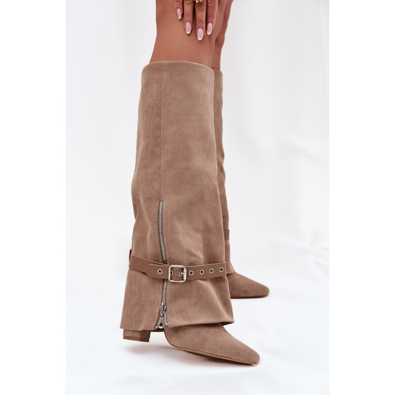SWEET SHOES Kozačky na podpatku 2502A-1 khaki - Step in style 111135538