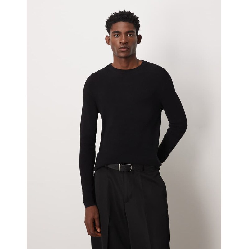 ASOS DESIGN muscle fit long sleeve knitted crew neck t-shirt in black