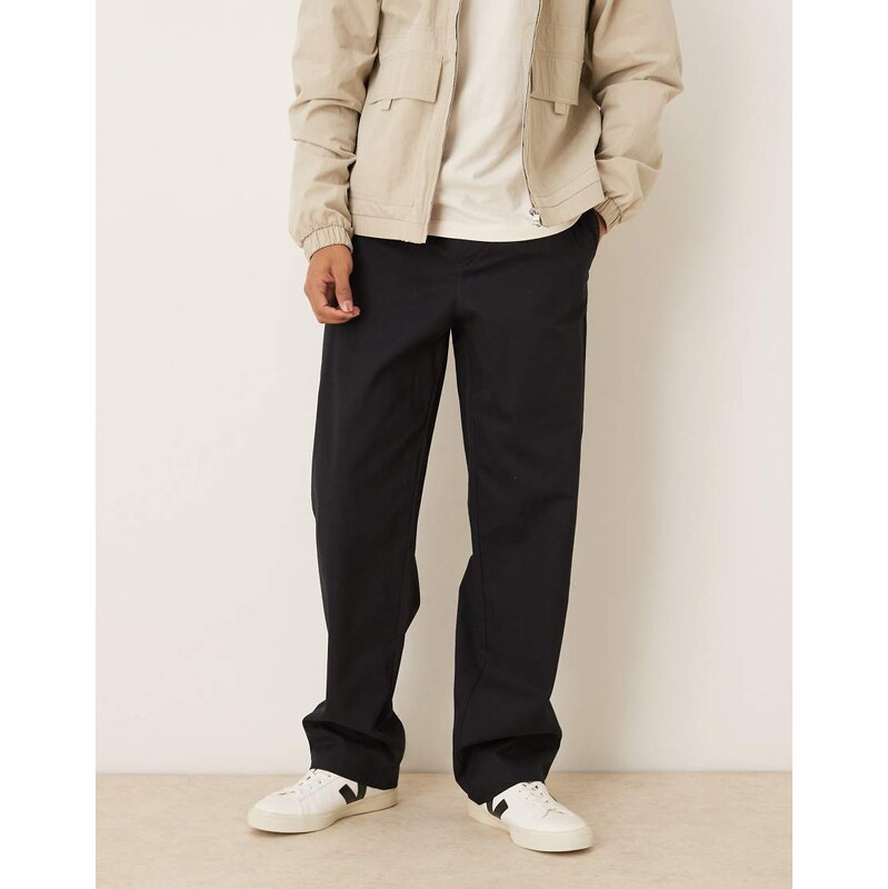 ASOS DESIGN baggy trousers in black with self tie