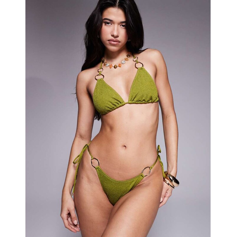 South Beach triangle bikini top in olive-Green