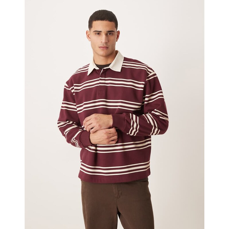 ASOS DESIGN relaxed fit stripe rugby polo with contrast collar