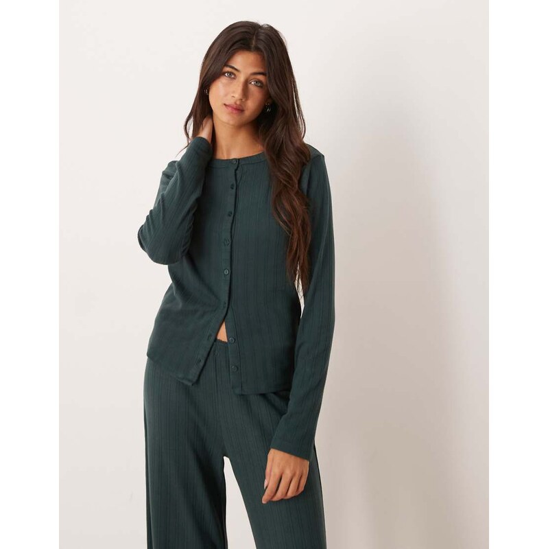 Abercrombie & Fitch pointelle pyjama cardigan co-ord in green 111139060