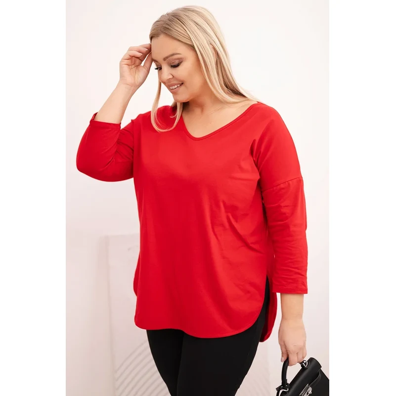 Kesi Dámská bavlněná blůza Plus Size s výstřihem do V a ohrnutým