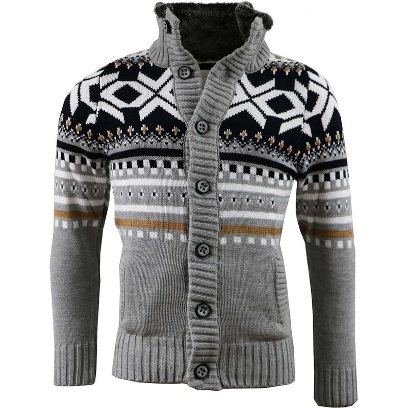 CARISMA svetr pánský 7011 límec s kožíškem zapínání na knoflíky