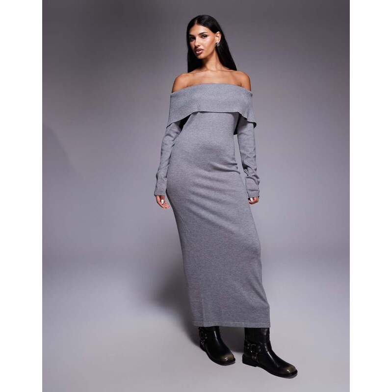 Kaiia exclusive slouchy bardot foldover knitted maxi dress in