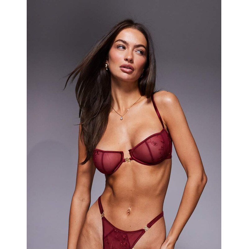 ASOS DESIGN Birdie lace & mesh underwire balcony with satin binding 115514723