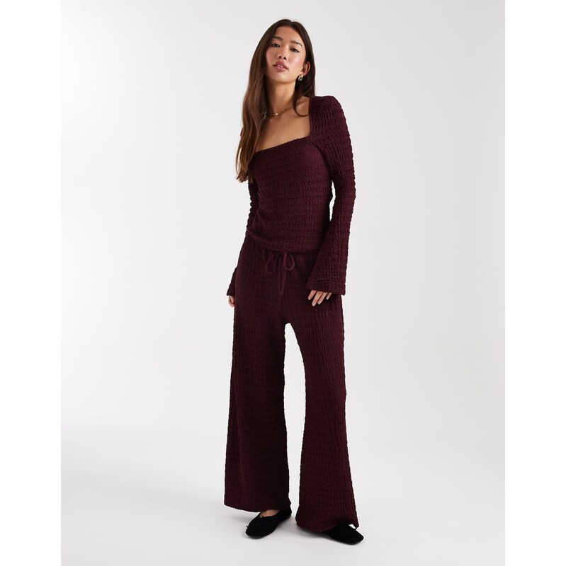 ASOS DESIGN mix & match textured tie waist wide leg trousers in