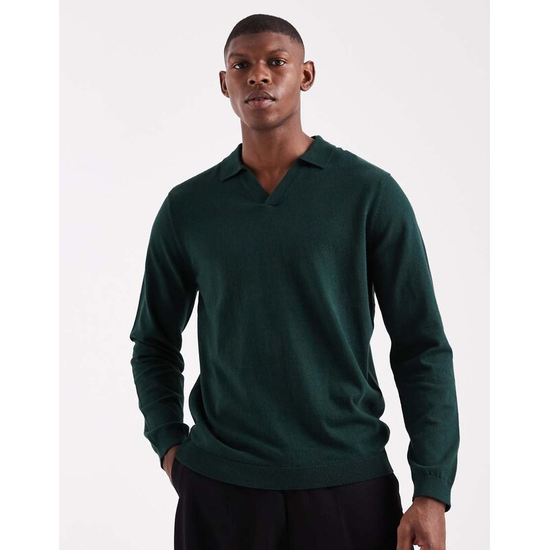 ASOS DESIGN essential knitted long sleeve notch neck polo in