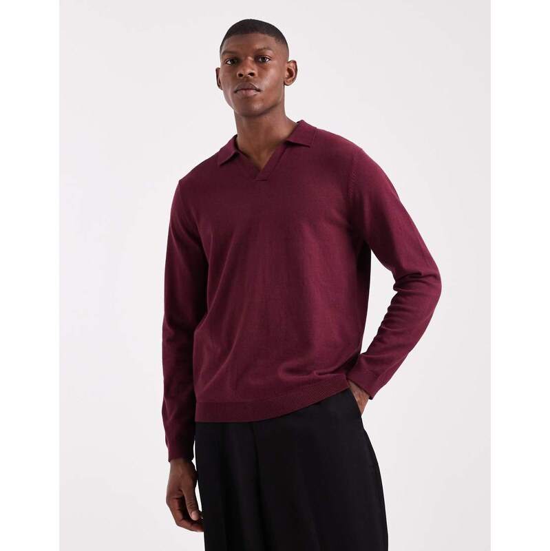 ASOS DESIGN essential knitted long sleeve notch neck polo in