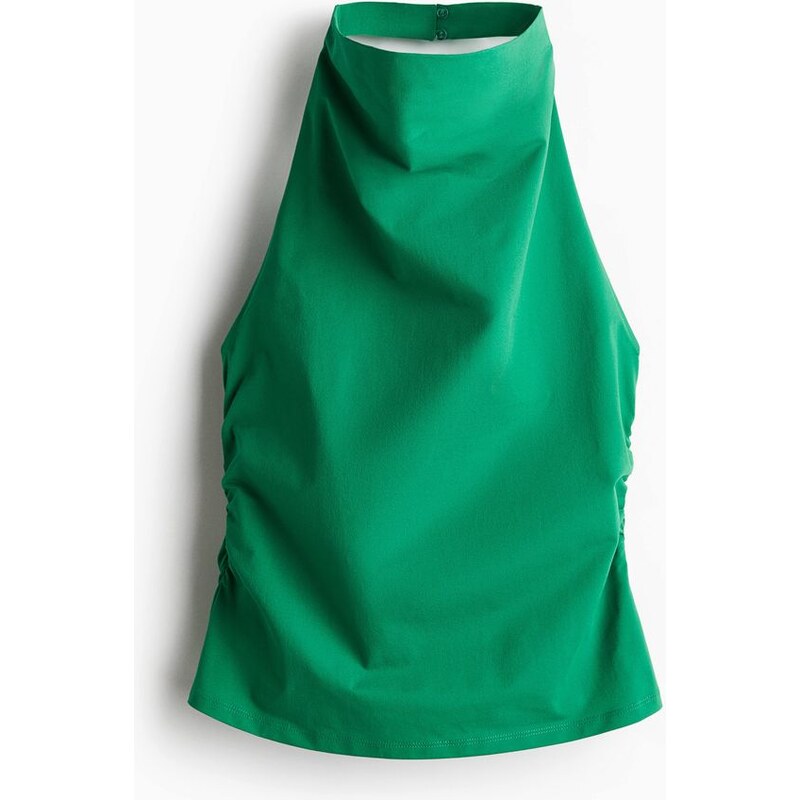 H&M - Řasený top halterneck - Zelená