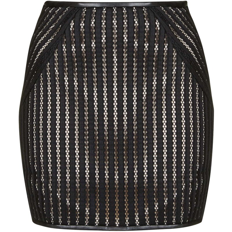 Topshop **Down The Line - Black Stripy Lace Miniskirt With Nude Lining by Goldie