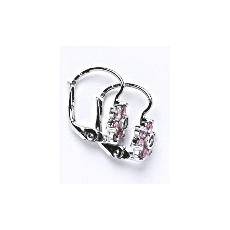 Stříbrné náušnice kytička , pink zirkony - VE 58 111141935