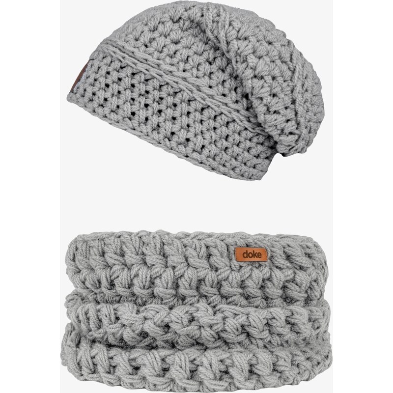 DOKE Set háčkovaná čepice a nákrčník brie light