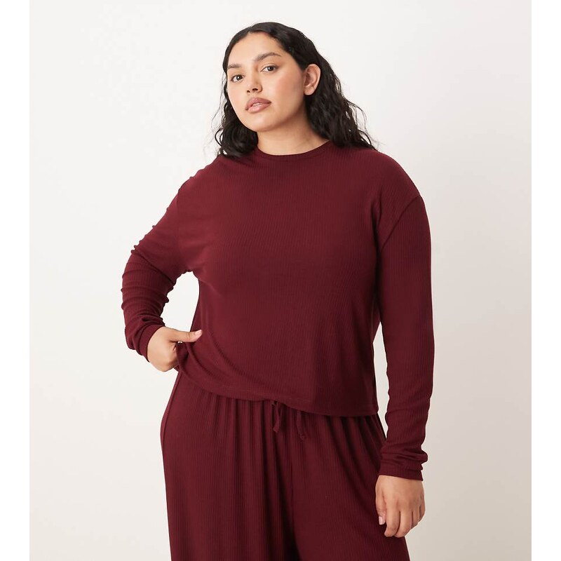 ASOS Curve ASOS DESIGN Curve lounge mix & match rib long sleeve top in 115512131