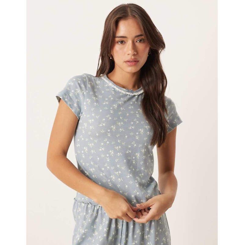 ASOS DESIGN mix & match pyjama baby tee in blue ditsy print 111148437