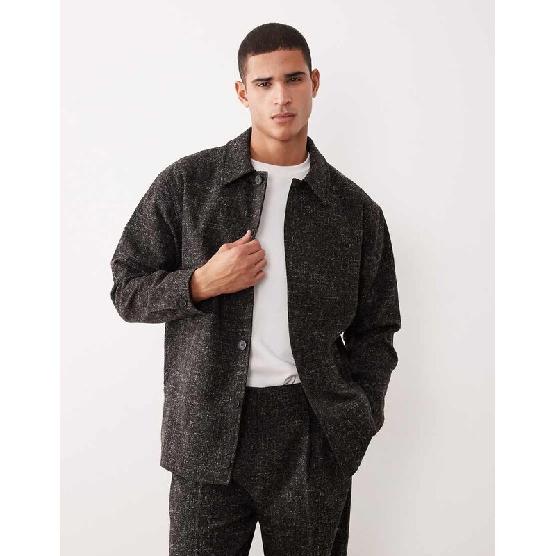 ASOS DESIGN oversized smart co-ord harrington jacket in charcoal
