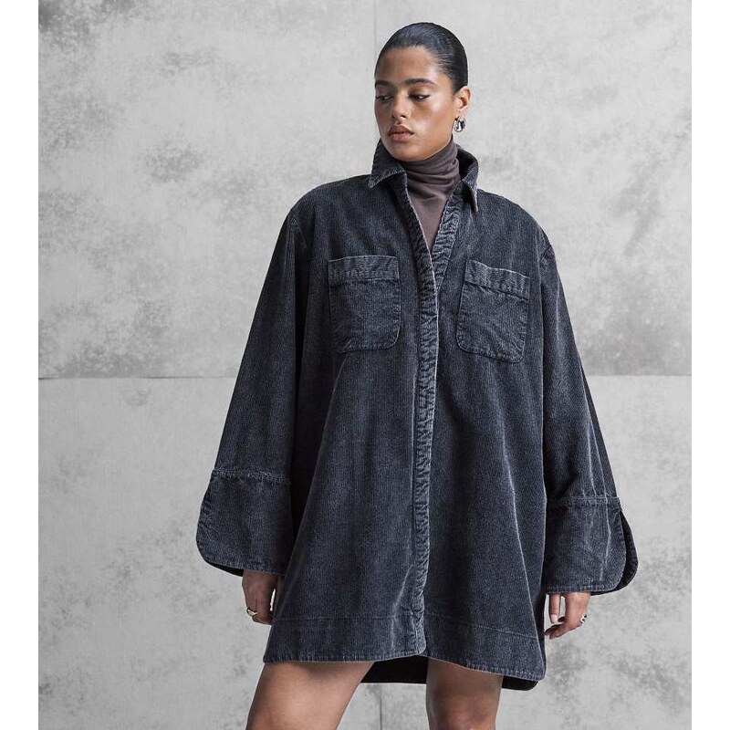 ASOS Curve ASOS DESIGN Curve cord mini shirt dress with wide cuffs and 115514176