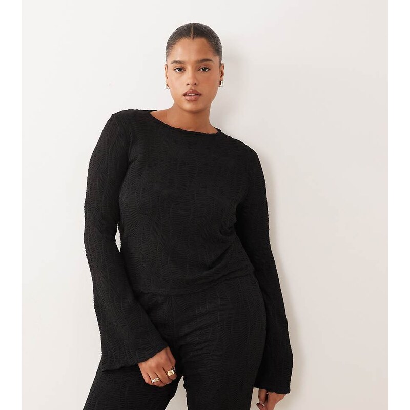 ASOS Curve ASOS DESIGN Curve co-ord textured flared long sleeve top in 111144242