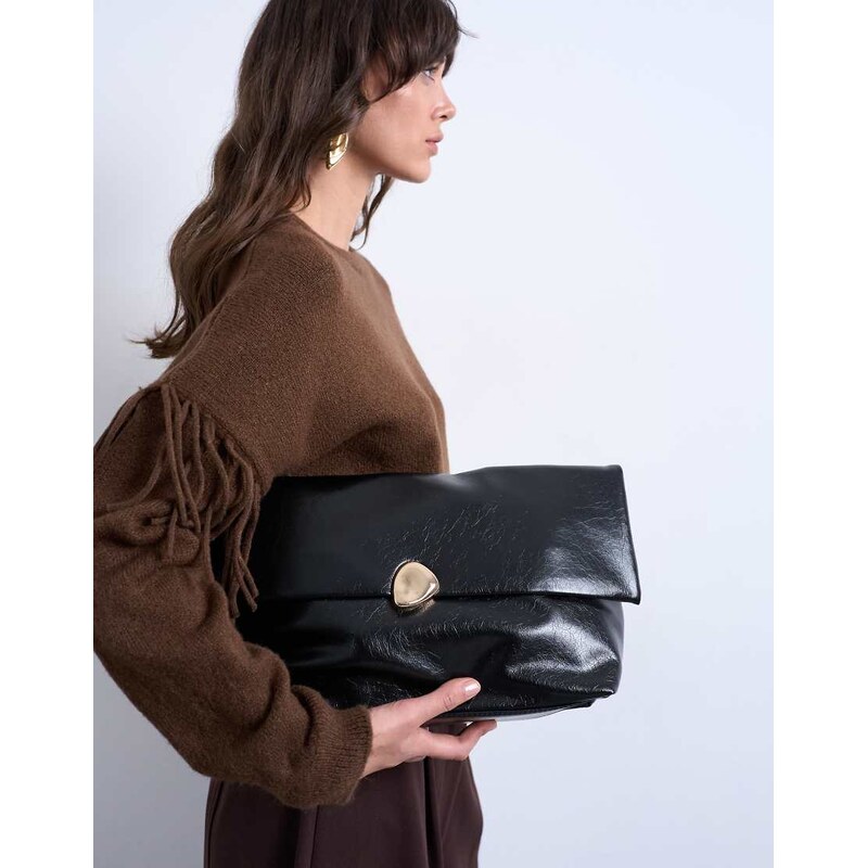 Topshop Gaia folded clutch bag with hardware in black