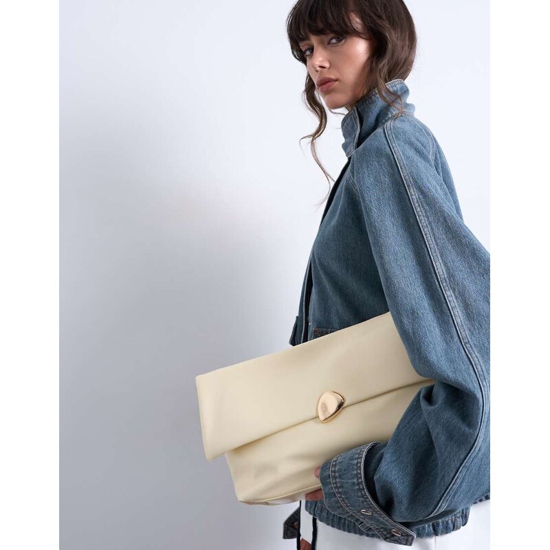 Topshop Gaia folded clutch with hardware in off white-Yellow 115516004