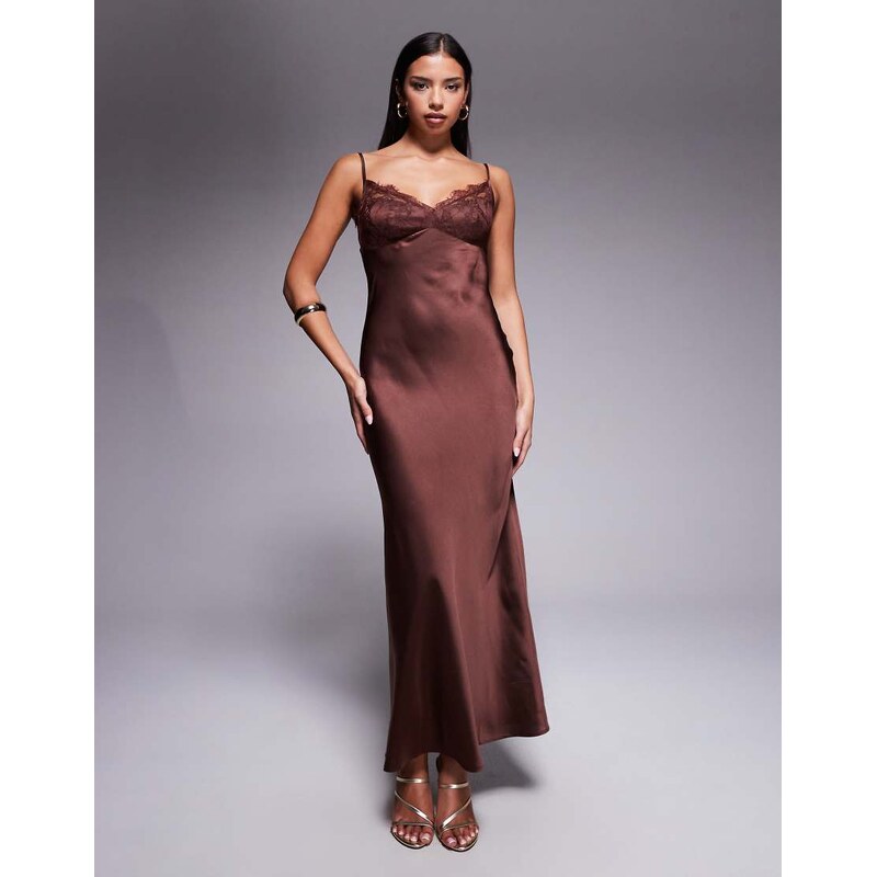 ASOS DESIGN lace bust cup satin maxi dress with cut out back in
