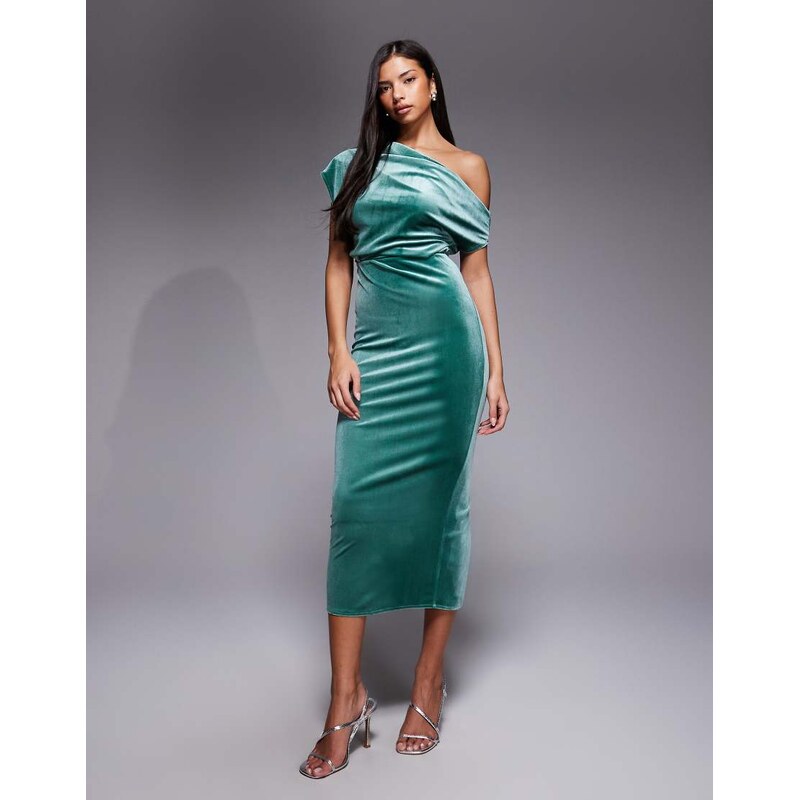 ASOS DESIGN velvet dropped shoulder midi dress in turquoise
