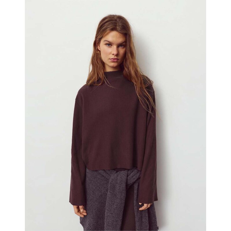 Pull&Bear Soft knit t-shirt in burgundy-Red 111155699