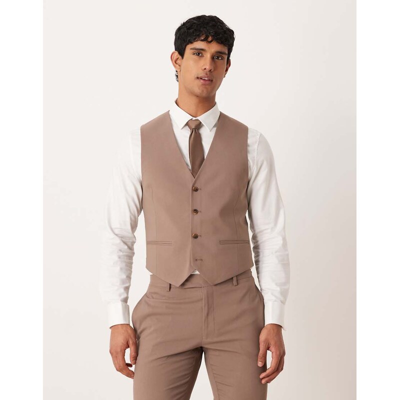 ASOS DESIGN skinny suit waistcoat in brown