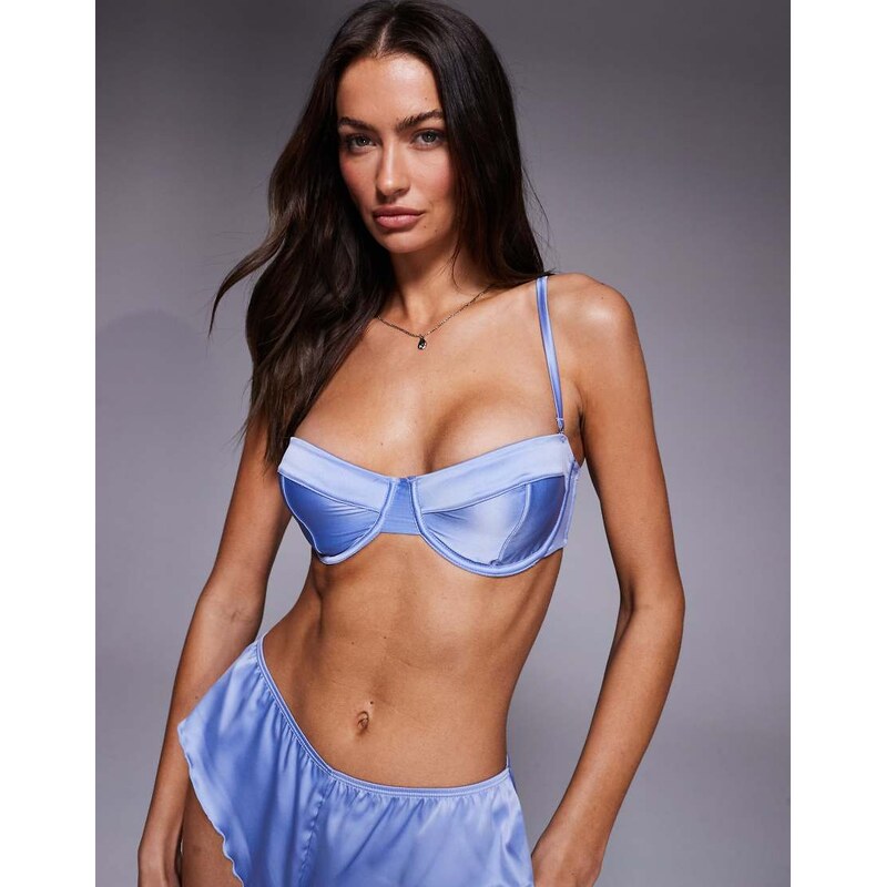 ASOS DESIGN Cheri clean satin underwire balcony bra in steel