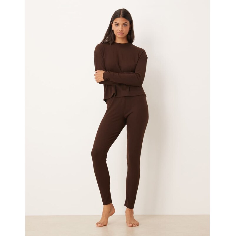 ASOS DESIGN lounge mix & match rib legging in chocolate brown