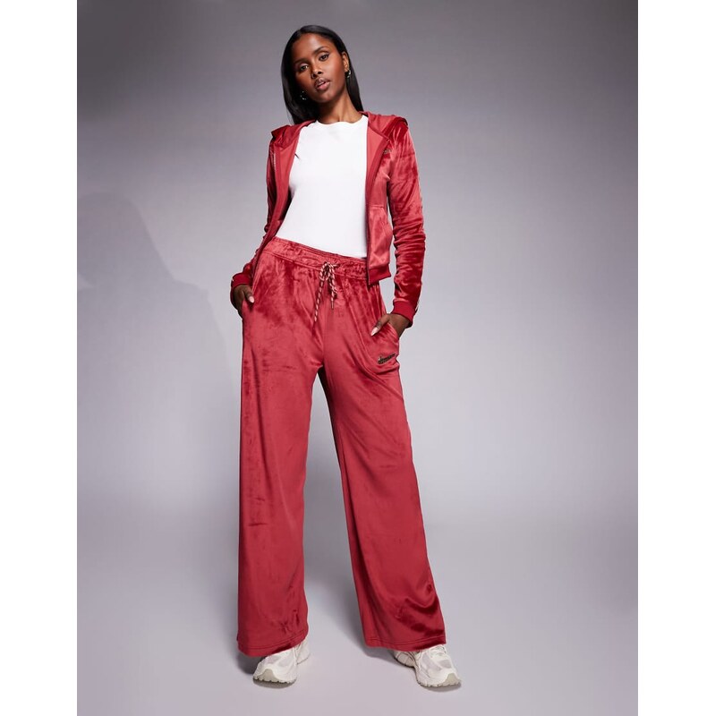 Nike velour wide leg joggers in red