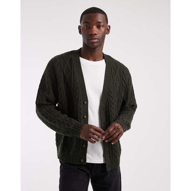 Levis wool blend chunky knit cardigan in dark green-Brown