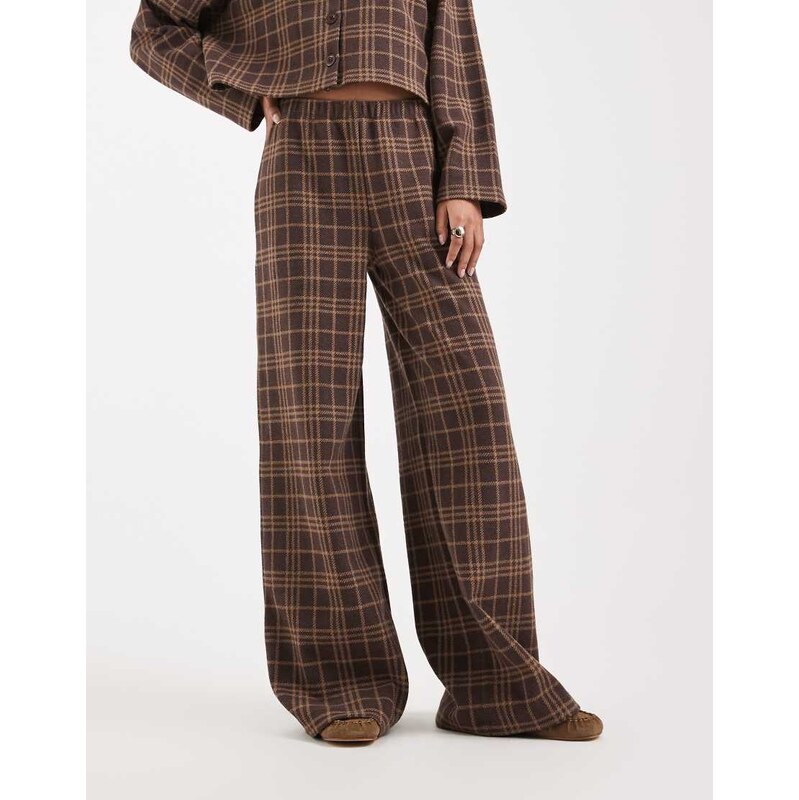 Miss Selfridge check soft rib wide leg trouser-Multi 111144367