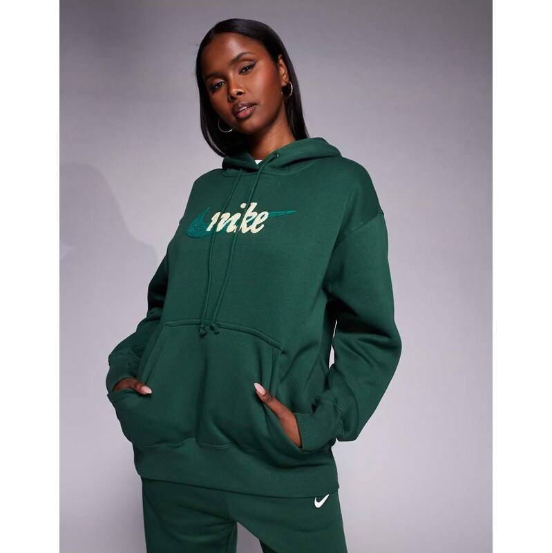 Nike Phoenix Fleece oversized logo hoodie in green 111144231