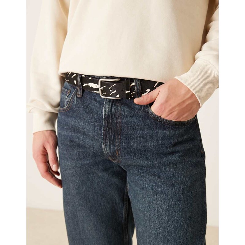 ASOS DESIGN belt in zebra print in leather-Multi