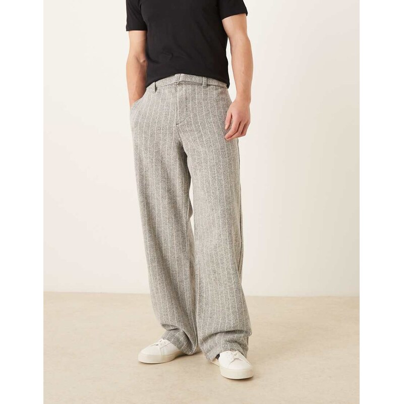 ASOS DESIGN baggy trousers in grey pinstripe with pleats