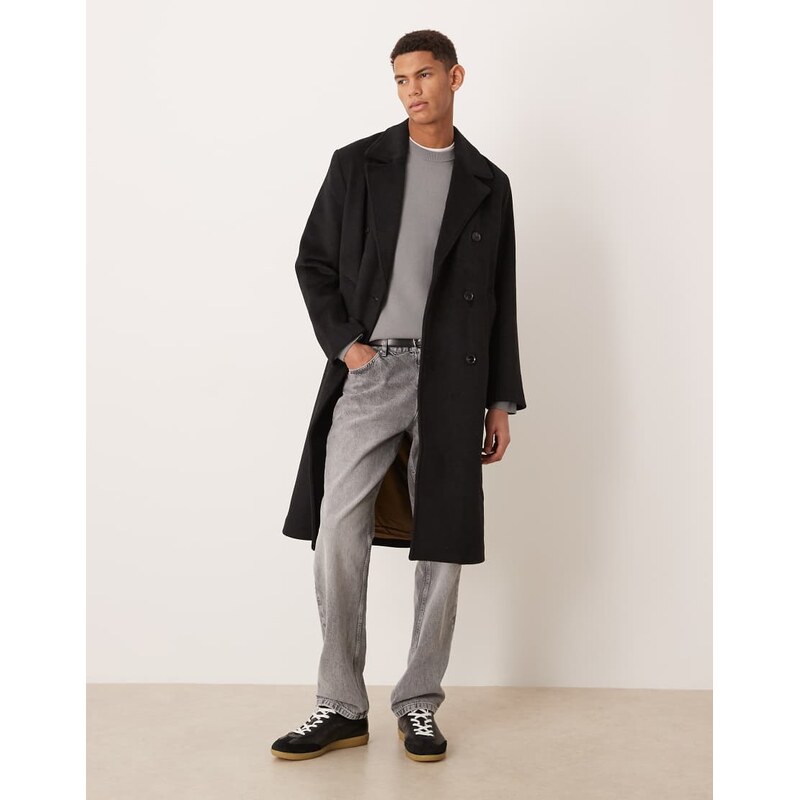 Abercrombie & Fitch wool blend long coat in black