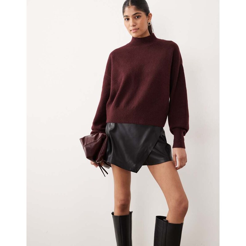 Mango faux leather mini skort in black