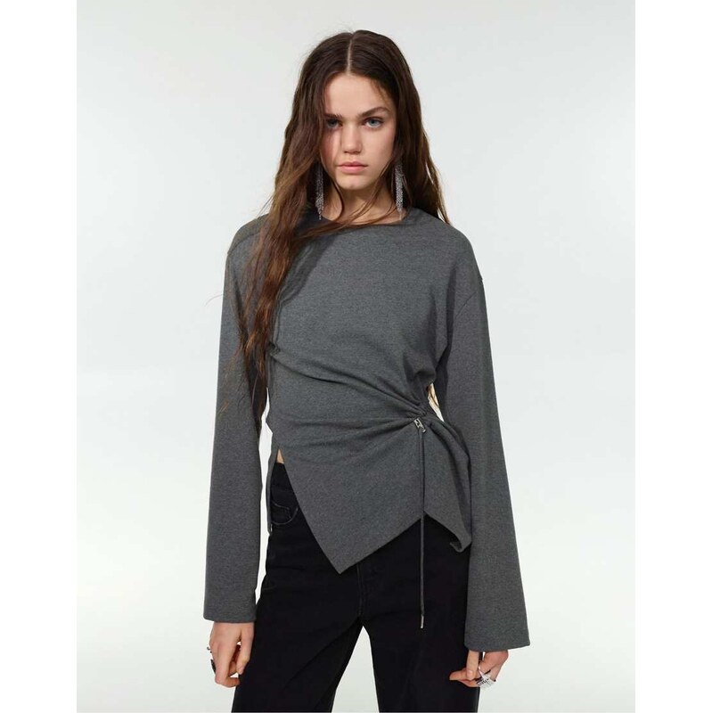 Pull&Bear Long sleeve t-shirt in grey marl 111144373
