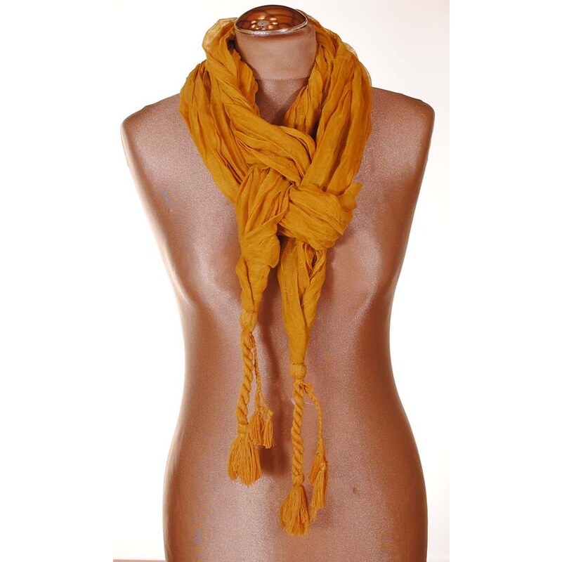 Import Import Jednobarevný šátek s copánky žlutý 061-12