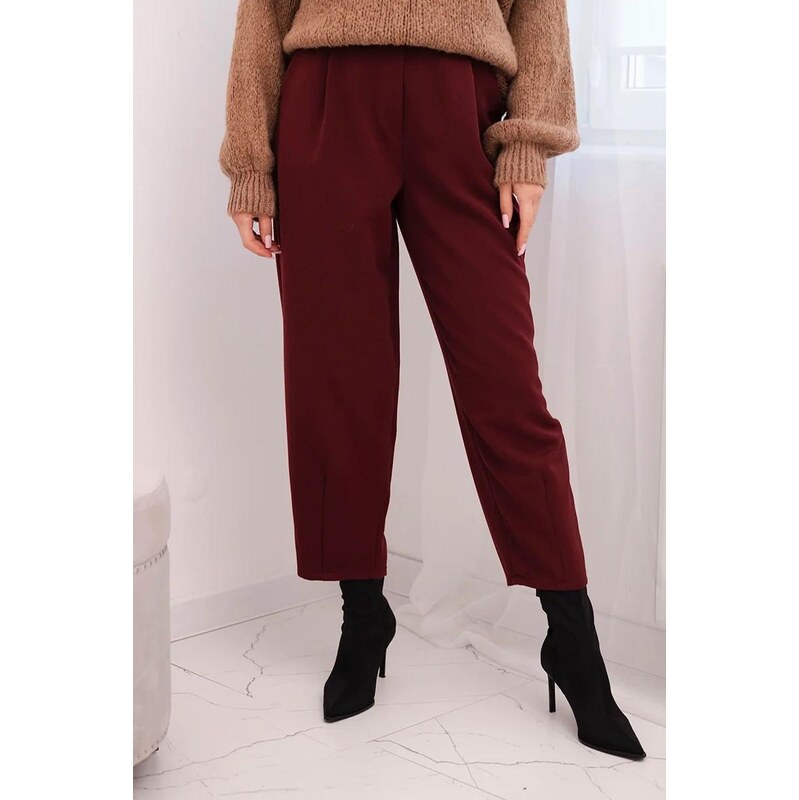 MladaModa Elegantní kalhoty s vysokým pasem model 10798 vínové